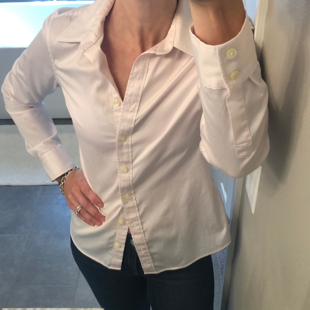 BR blush pink non-iron sateen fitted blouse